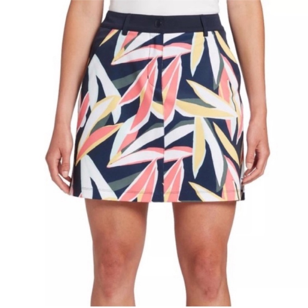 Lady Hagen 17" Traditional Golf Skort Navy Blue Leaf Print Size 14 NWT